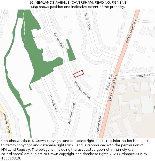 16, NEWLANDS AVENUE, CAVERSHAM, READING, RG4 8NS: Location map and indicative extent of plot