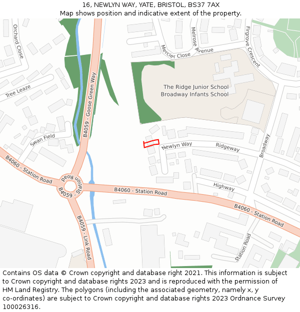 16, NEWLYN WAY, YATE, BRISTOL, BS37 7AX: Location map and indicative extent of plot