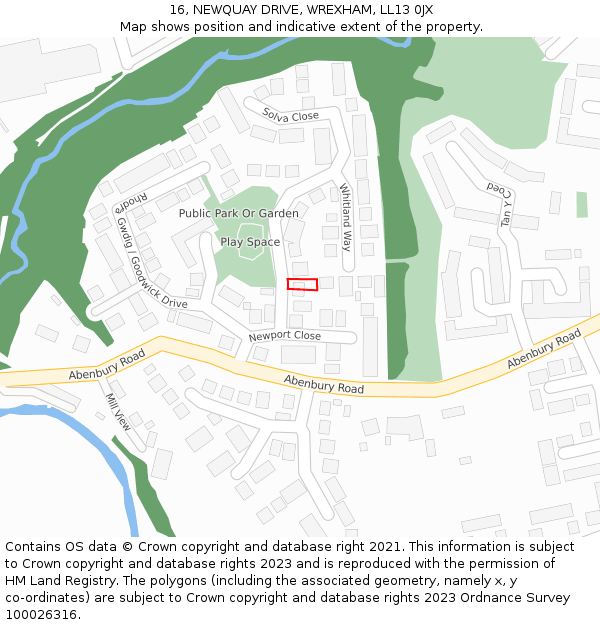 16, NEWQUAY DRIVE, WREXHAM, LL13 0JX: Location map and indicative extent of plot