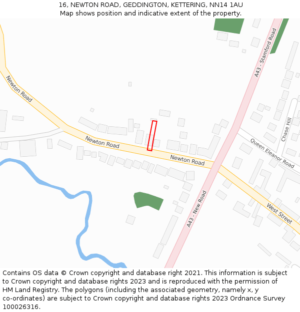 16, NEWTON ROAD, GEDDINGTON, KETTERING, NN14 1AU: Location map and indicative extent of plot