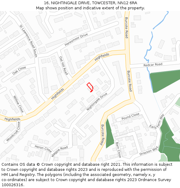 16, NIGHTINGALE DRIVE, TOWCESTER, NN12 6RA: Location map and indicative extent of plot