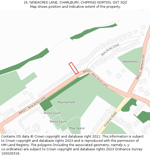 16, NINEACRES LANE, CHARLBURY, CHIPPING NORTON, OX7 3QZ: Location map and indicative extent of plot