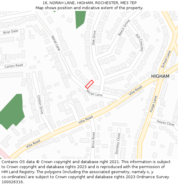 16, NORAH LANE, HIGHAM, ROCHESTER, ME3 7EP: Location map and indicative extent of plot