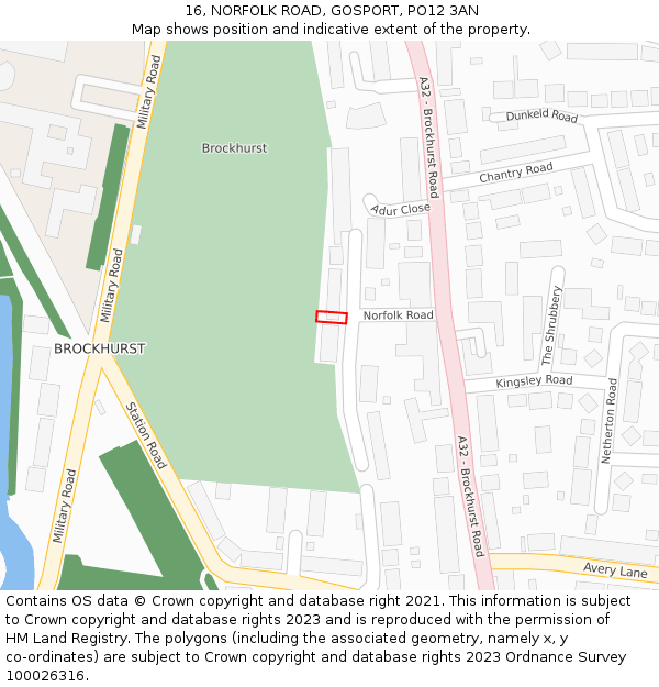 16, NORFOLK ROAD, GOSPORT, PO12 3AN: Location map and indicative extent of plot