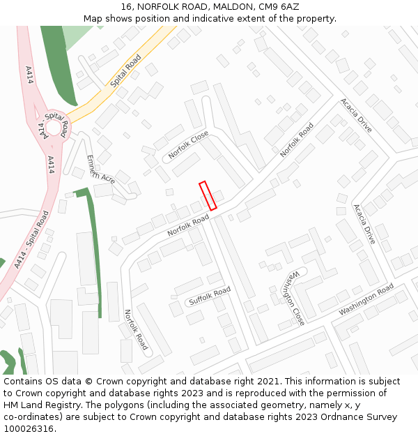 16, NORFOLK ROAD, MALDON, CM9 6AZ: Location map and indicative extent of plot