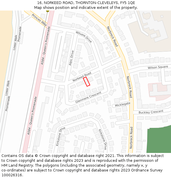 16, NORKEED ROAD, THORNTON-CLEVELEYS, FY5 1QE: Location map and indicative extent of plot