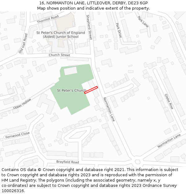 16, NORMANTON LANE, LITTLEOVER, DERBY, DE23 6GP: Location map and indicative extent of plot