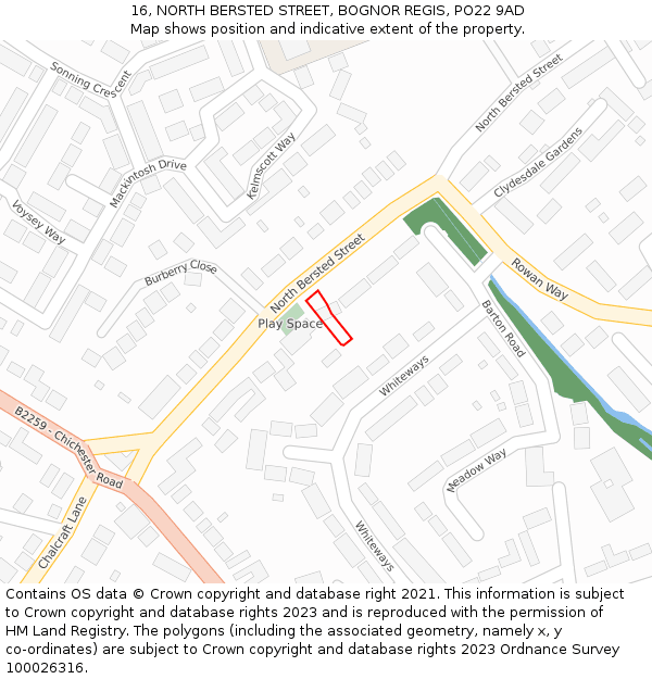 16, NORTH BERSTED STREET, BOGNOR REGIS, PO22 9AD: Location map and indicative extent of plot