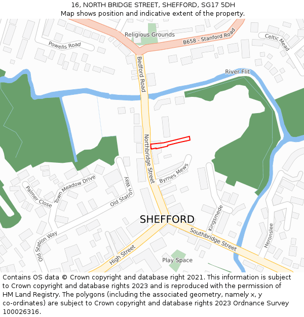 16, NORTH BRIDGE STREET, SHEFFORD, SG17 5DH: Location map and indicative extent of plot