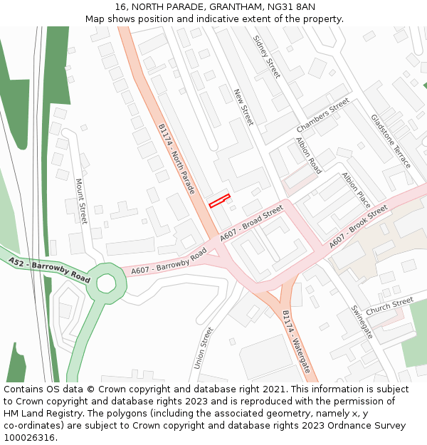 16, NORTH PARADE, GRANTHAM, NG31 8AN: Location map and indicative extent of plot