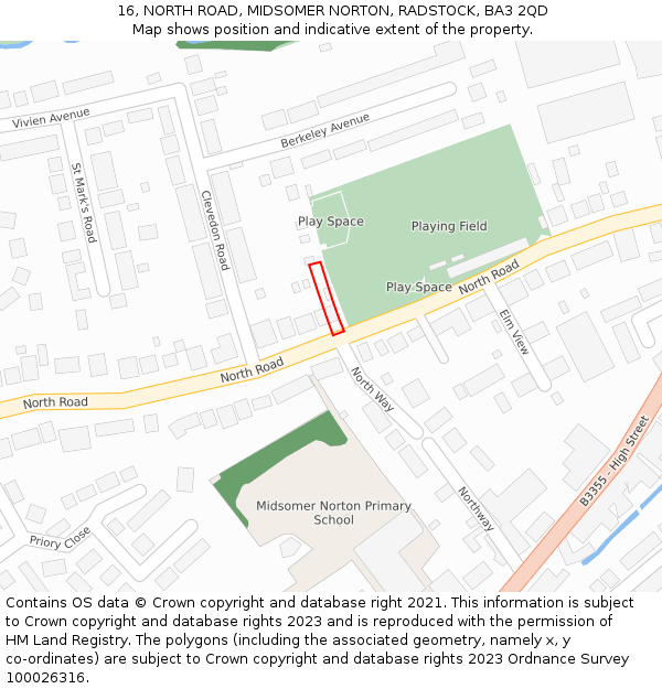 16, NORTH ROAD, MIDSOMER NORTON, RADSTOCK, BA3 2QD: Location map and indicative extent of plot