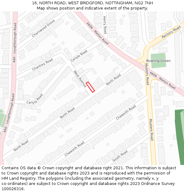 16, NORTH ROAD, WEST BRIDGFORD, NOTTINGHAM, NG2 7NH: Location map and indicative extent of plot