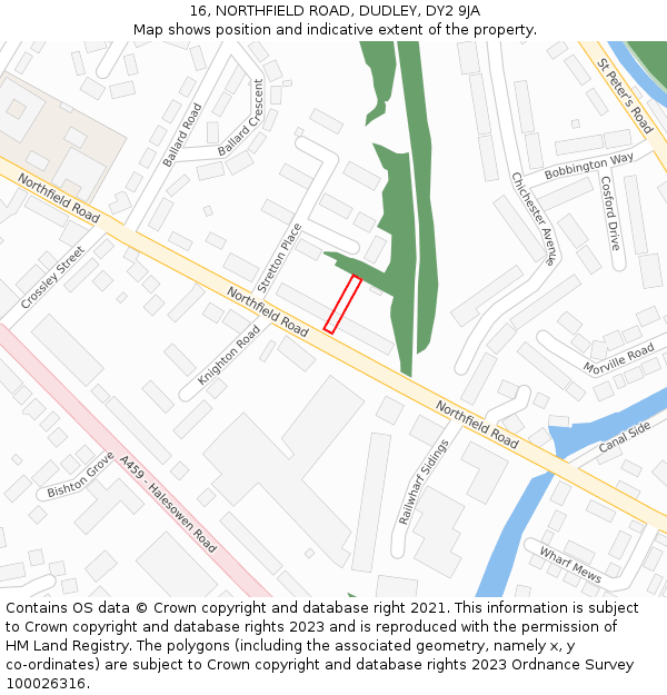 16, NORTHFIELD ROAD, DUDLEY, DY2 9JA: Location map and indicative extent of plot