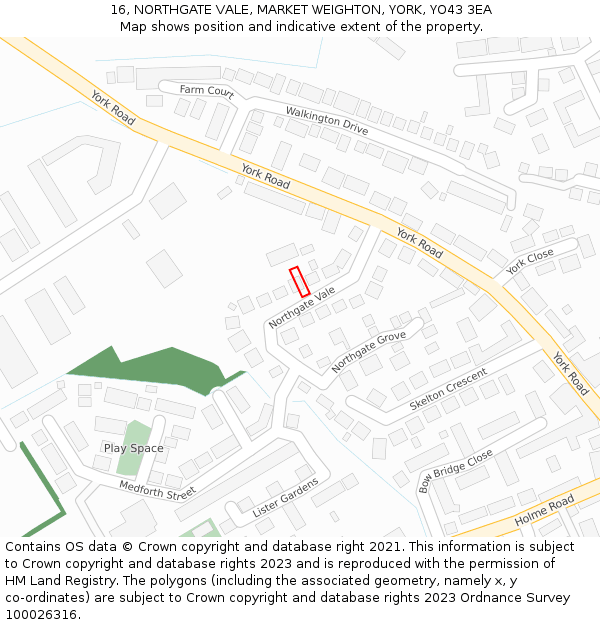 16, NORTHGATE VALE, MARKET WEIGHTON, YORK, YO43 3EA: Location map and indicative extent of plot