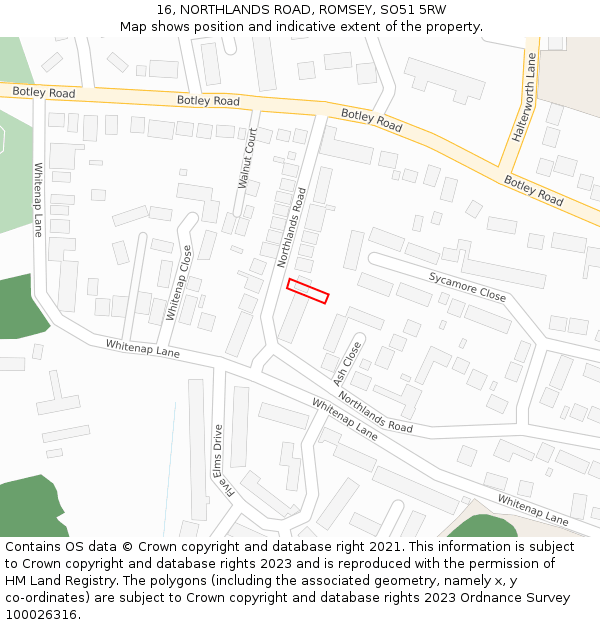 16, NORTHLANDS ROAD, ROMSEY, SO51 5RW: Location map and indicative extent of plot