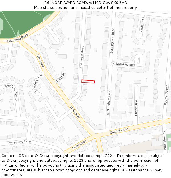 16, NORTHWARD ROAD, WILMSLOW, SK9 6AD: Location map and indicative extent of plot