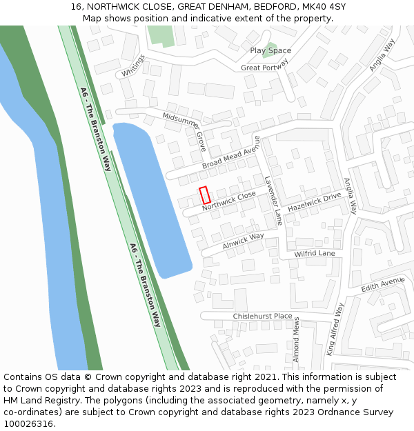 16, NORTHWICK CLOSE, GREAT DENHAM, BEDFORD, MK40 4SY: Location map and indicative extent of plot