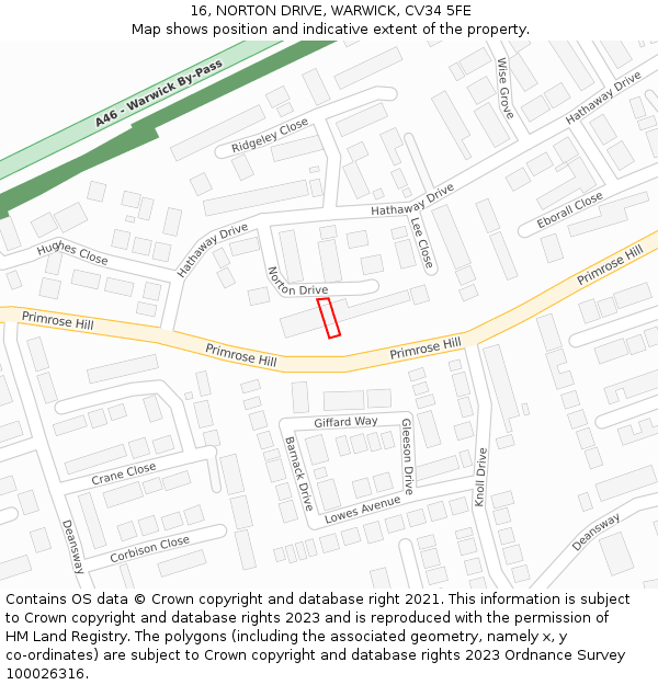 16, NORTON DRIVE, WARWICK, CV34 5FE: Location map and indicative extent of plot