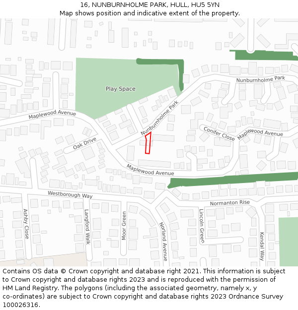 16, NUNBURNHOLME PARK, HULL, HU5 5YN: Location map and indicative extent of plot