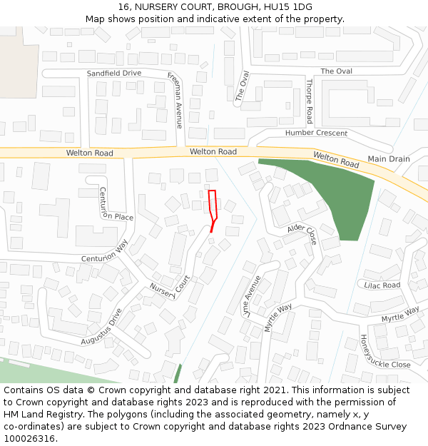 16, NURSERY COURT, BROUGH, HU15 1DG: Location map and indicative extent of plot