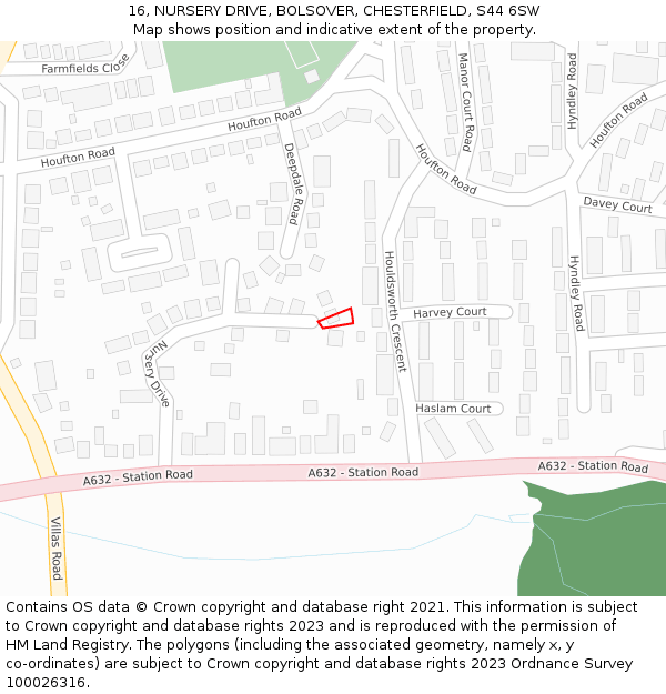 16, NURSERY DRIVE, BOLSOVER, CHESTERFIELD, S44 6SW: Location map and indicative extent of plot