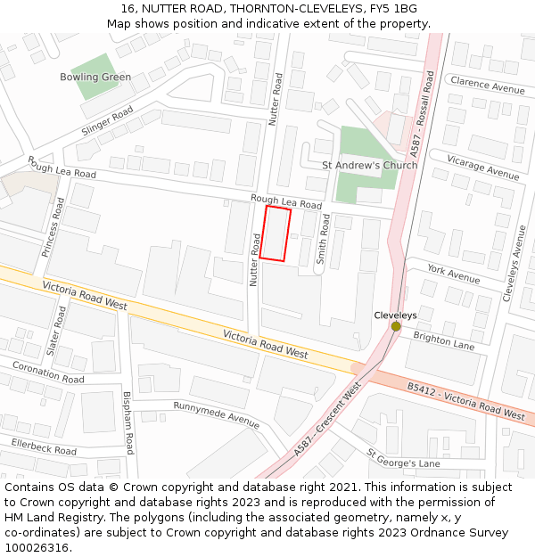 16, NUTTER ROAD, THORNTON-CLEVELEYS, FY5 1BG: Location map and indicative extent of plot