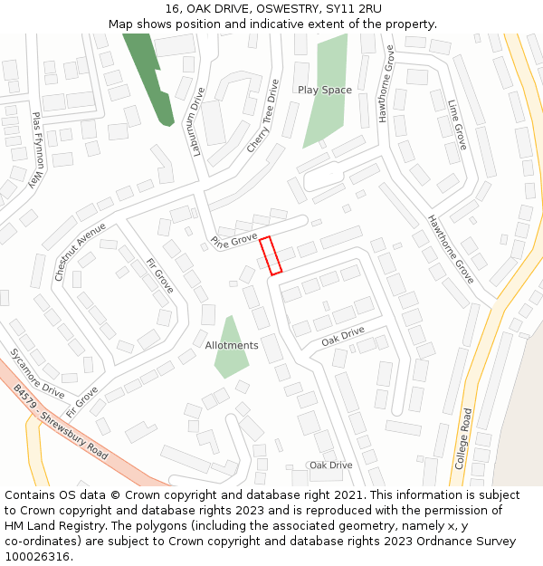 16, OAK DRIVE, OSWESTRY, SY11 2RU: Location map and indicative extent of plot