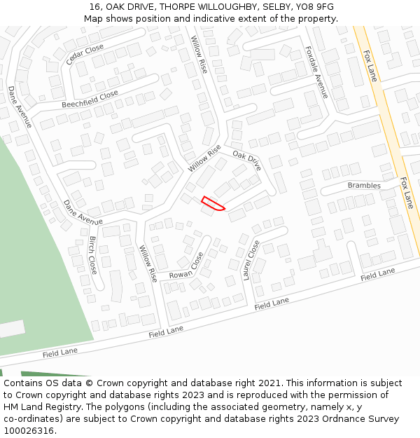 16, OAK DRIVE, THORPE WILLOUGHBY, SELBY, YO8 9FG: Location map and indicative extent of plot