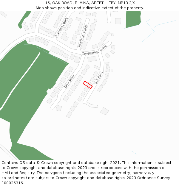 16, OAK ROAD, BLAINA, ABERTILLERY, NP13 3JX: Location map and indicative extent of plot