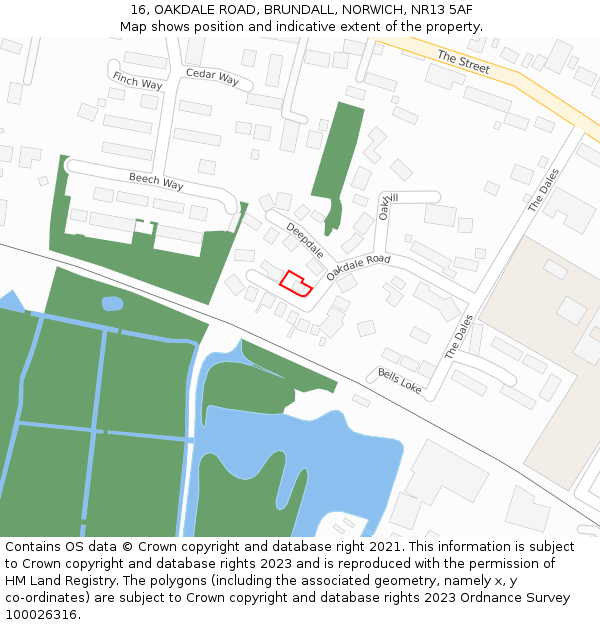 16, OAKDALE ROAD, BRUNDALL, NORWICH, NR13 5AF: Location map and indicative extent of plot