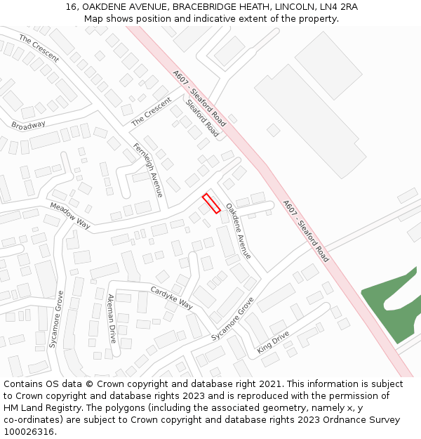 16, OAKDENE AVENUE, BRACEBRIDGE HEATH, LINCOLN, LN4 2RA: Location map and indicative extent of plot