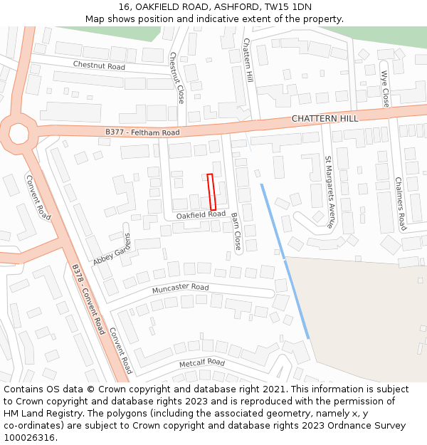 16, OAKFIELD ROAD, ASHFORD, TW15 1DN: Location map and indicative extent of plot