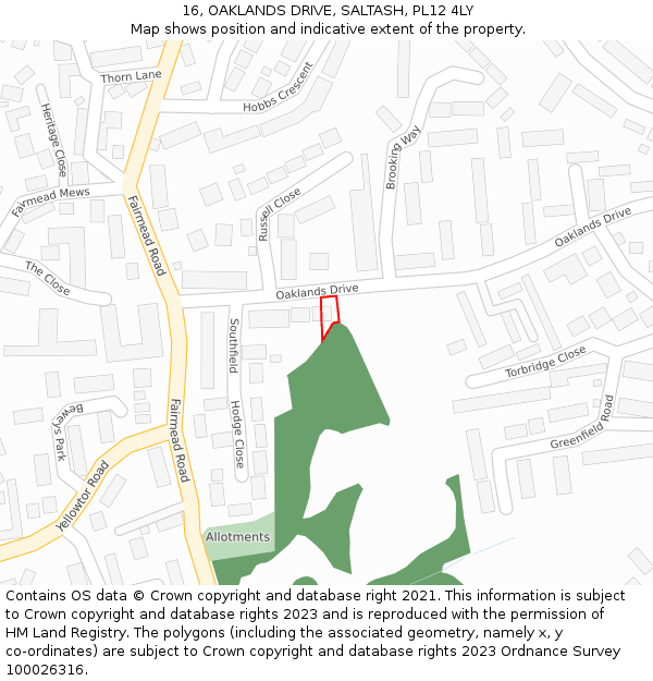 16, OAKLANDS DRIVE, SALTASH, PL12 4LY: Location map and indicative extent of plot