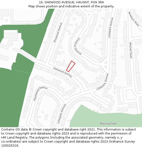 16, OAKWOOD AVENUE, HAVANT, PO9 3RA: Location map and indicative extent of plot