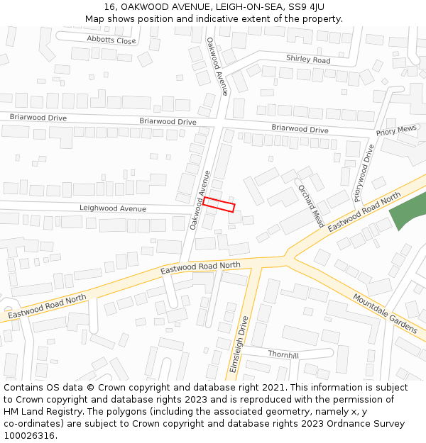 16, OAKWOOD AVENUE, LEIGH-ON-SEA, SS9 4JU: Location map and indicative extent of plot