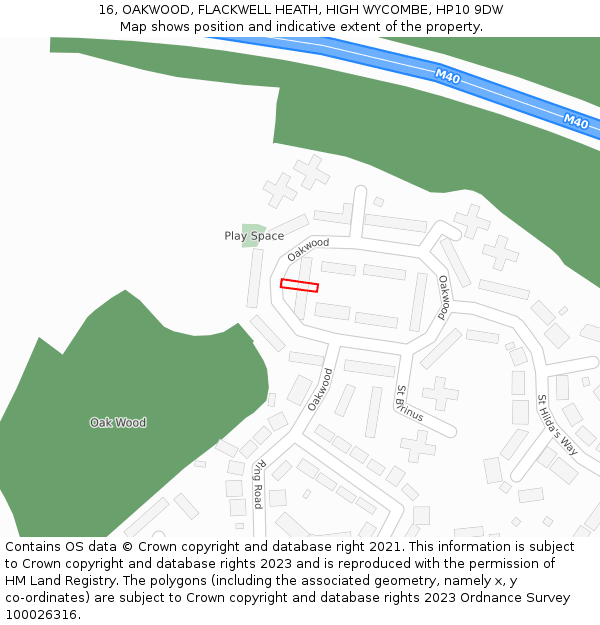 16, OAKWOOD, FLACKWELL HEATH, HIGH WYCOMBE, HP10 9DW: Location map and indicative extent of plot