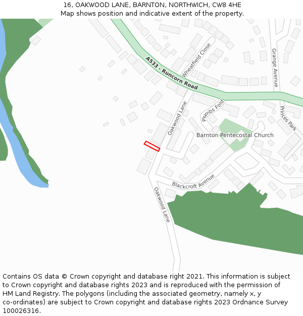 16, OAKWOOD LANE, BARNTON, NORTHWICH, CW8 4HE: Location map and indicative extent of plot