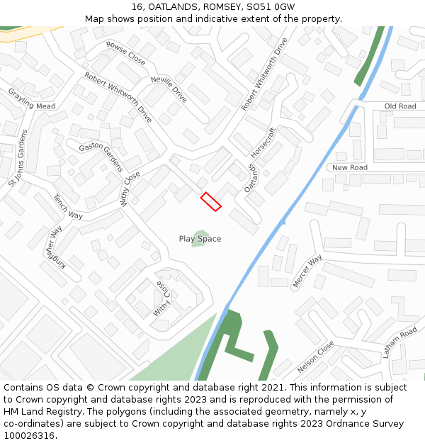 16, OATLANDS, ROMSEY, SO51 0GW: Location map and indicative extent of plot