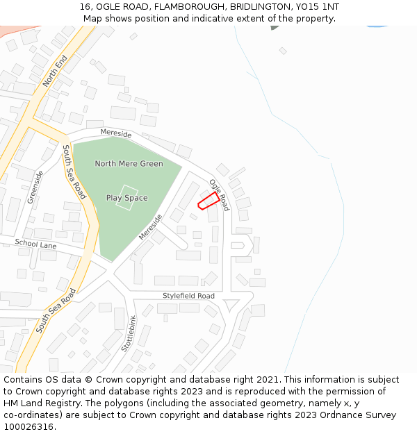 16, OGLE ROAD, FLAMBOROUGH, BRIDLINGTON, YO15 1NT: Location map and indicative extent of plot