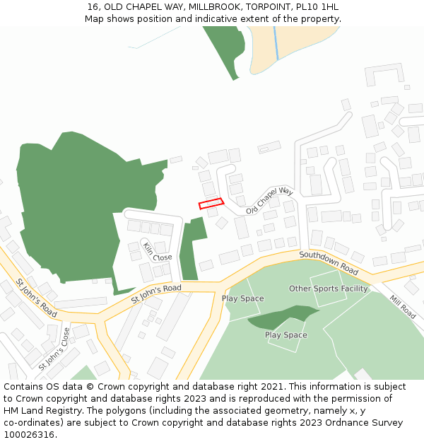 16, OLD CHAPEL WAY, MILLBROOK, TORPOINT, PL10 1HL: Location map and indicative extent of plot