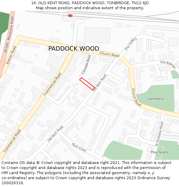 16, OLD KENT ROAD, PADDOCK WOOD, TONBRIDGE, TN12 6JD: Location map and indicative extent of plot