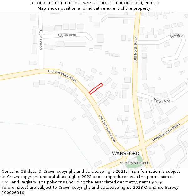 16, OLD LEICESTER ROAD, WANSFORD, PETERBOROUGH, PE8 6JR: Location map and indicative extent of plot