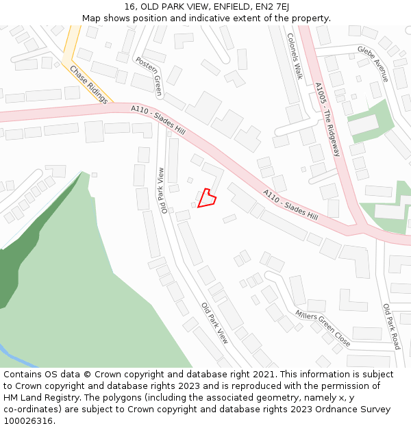 16, OLD PARK VIEW, ENFIELD, EN2 7EJ: Location map and indicative extent of plot
