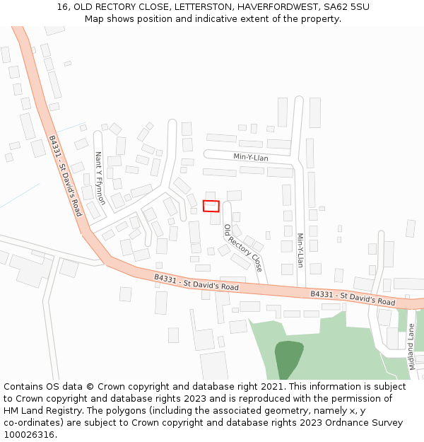 16, OLD RECTORY CLOSE, LETTERSTON, HAVERFORDWEST, SA62 5SU: Location map and indicative extent of plot