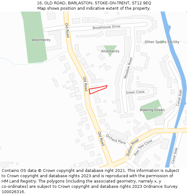 16, OLD ROAD, BARLASTON, STOKE-ON-TRENT, ST12 9EQ: Location map and indicative extent of plot