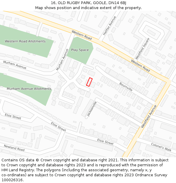 16, OLD RUGBY PARK, GOOLE, DN14 6BJ: Location map and indicative extent of plot