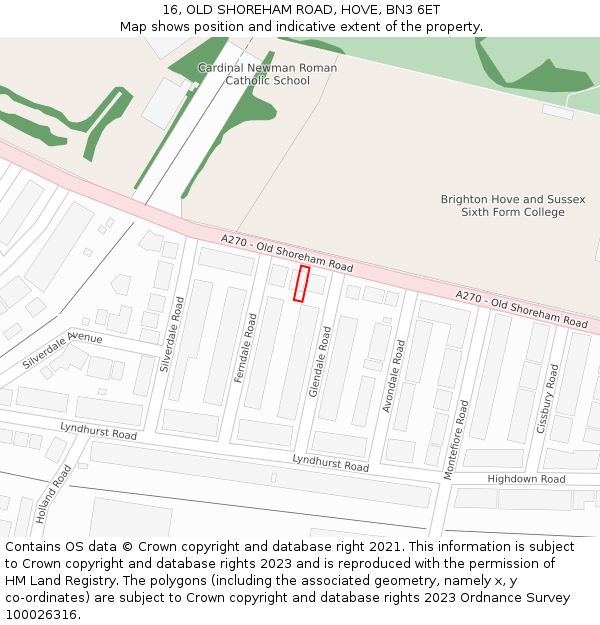 16, OLD SHOREHAM ROAD, HOVE, BN3 6ET: Location map and indicative extent of plot