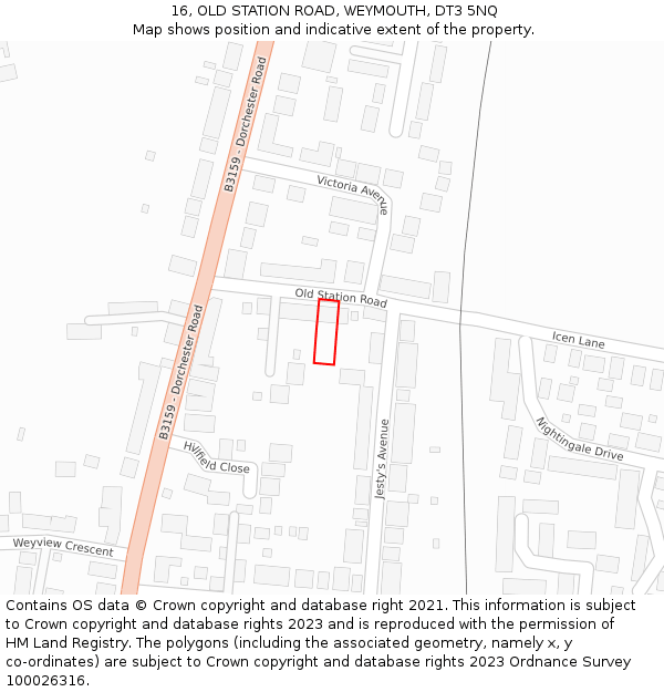 16, OLD STATION ROAD, WEYMOUTH, DT3 5NQ: Location map and indicative extent of plot