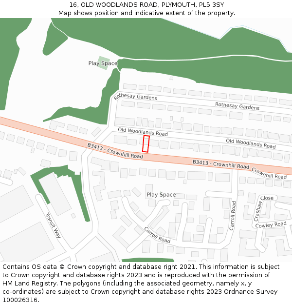 16, OLD WOODLANDS ROAD, PLYMOUTH, PL5 3SY: Location map and indicative extent of plot