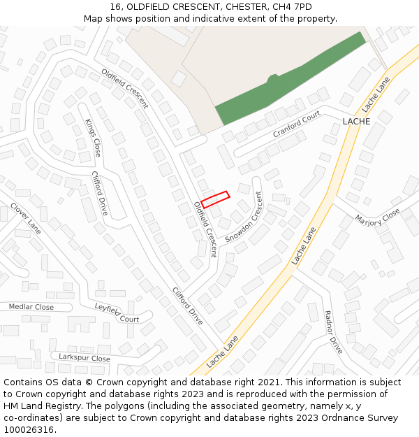 16, OLDFIELD CRESCENT, CHESTER, CH4 7PD: Location map and indicative extent of plot